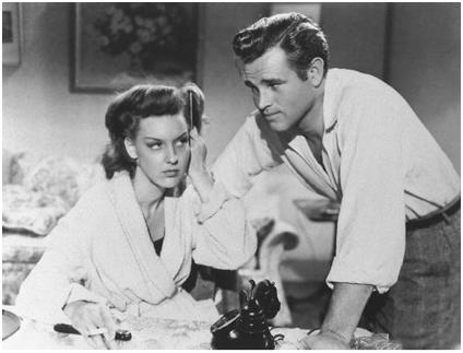 Tom Neal (right) pleads with Ann Savage to be reasonable.