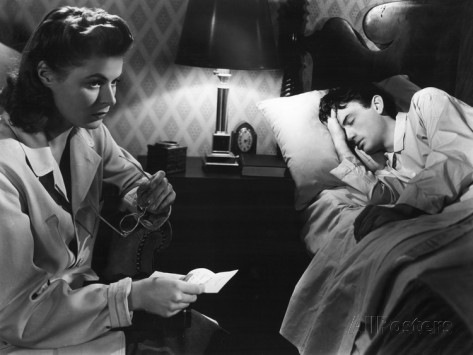 Ingrid Bergman discovers Gregory Peck (asleep) is not who he claims to be. Image: AllPosters