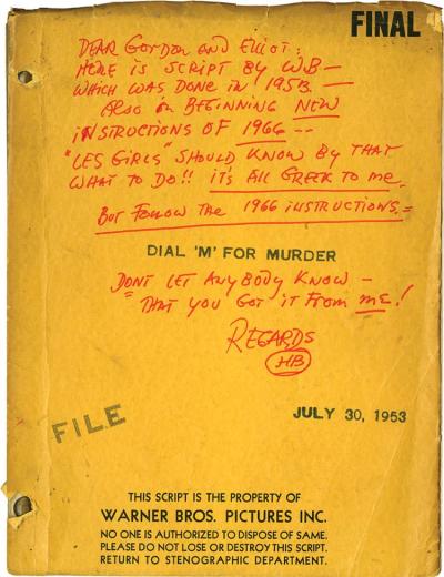 Lot 29: Dial "M" for Murder vintage original script